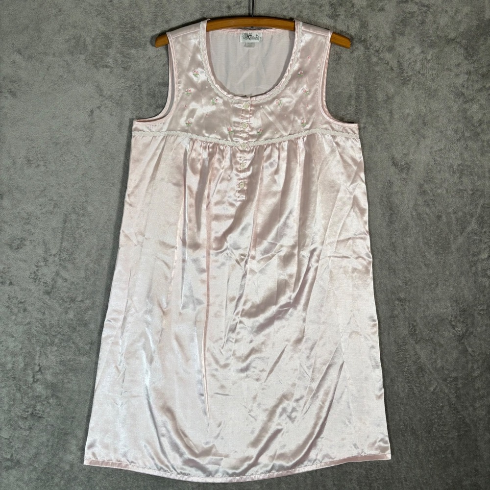 Character Vintage Pink Satin‎ Sleeveless Nightgown Floral Lace Trim M Coquette